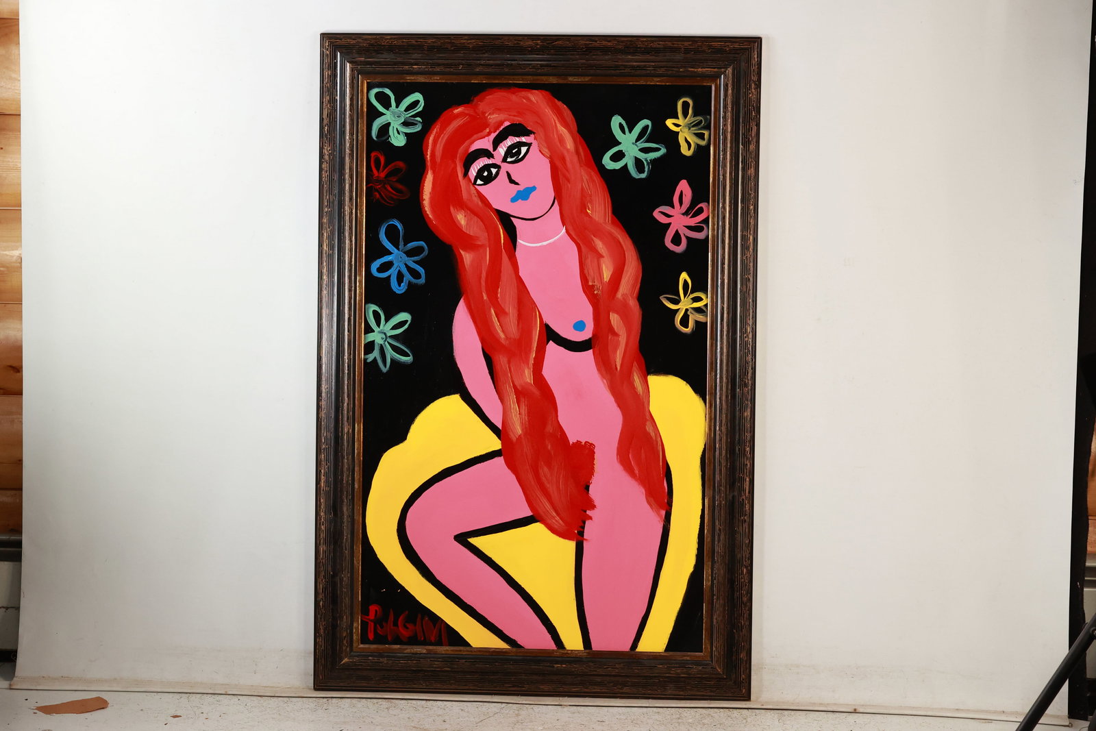 Thomas Pulgini, American, Pop-Art Nude Woman with Flowers: All descriptions were generated using AI technology and have not been reviewed or verified by a human. All items are sold as-is, where-is. It is the buyer’s responsibility to preview, examine, and a