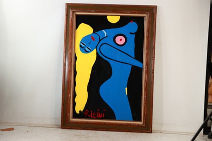 Thomas Pulgini, American, Pop-Art Abstract Nude Blue Woman Leaning with Yellow Hair