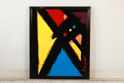 Thomas Pulgini, American, Pop-Art Abstract Oil on Board Painting Signed
