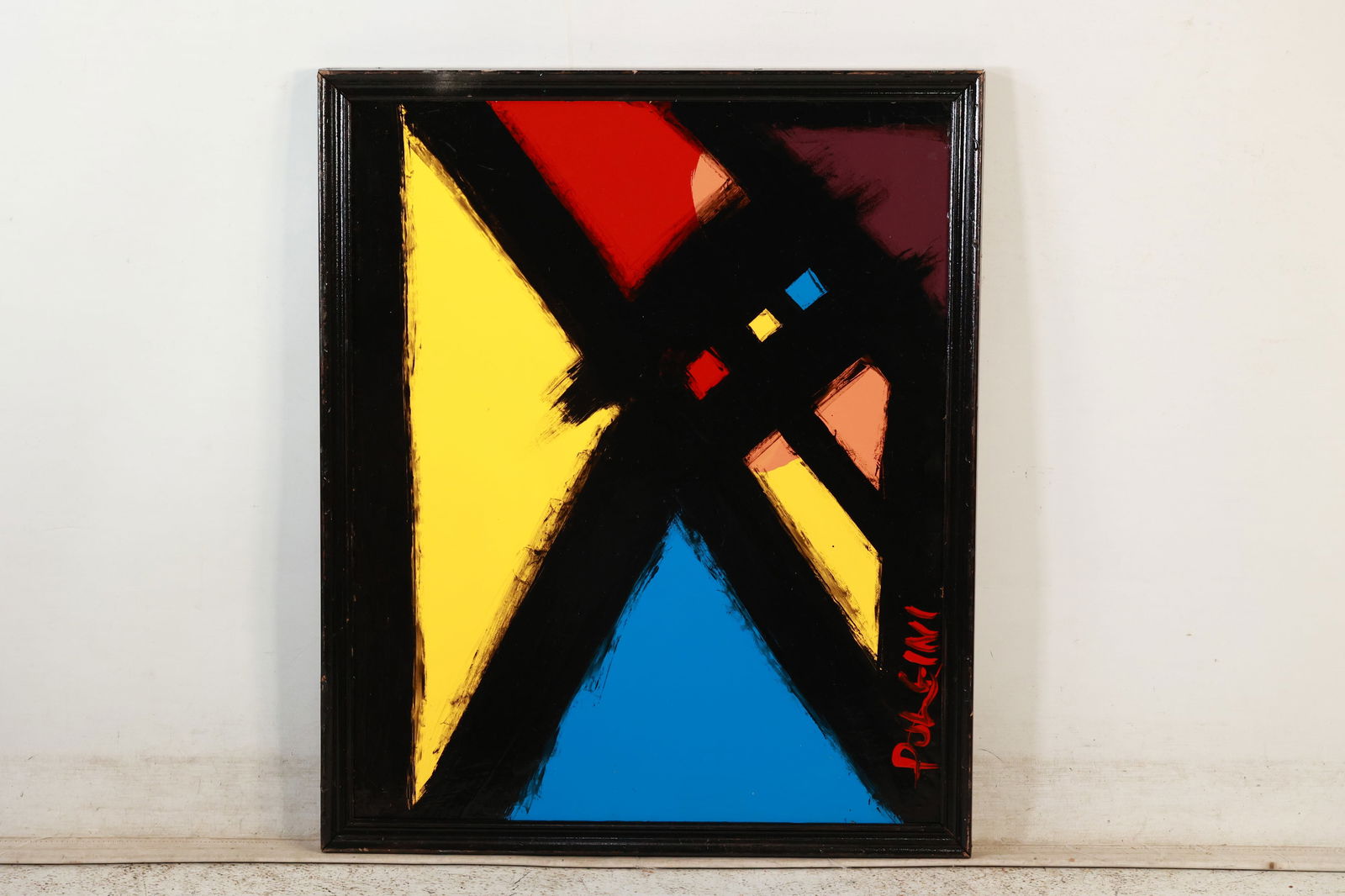 Thomas Pulgini, American, Pop-Art Abstract Oil on Board Painting Signed: All descriptions were generated using AI technology and have not been reviewed or verified by a human. All items are sold as-is, where-is. It is the buyer’s responsibility to preview, examine, and a