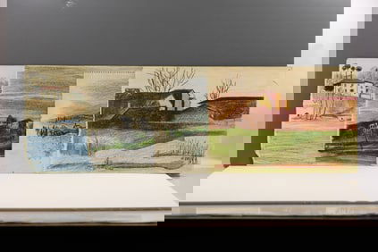 group of 4 crayon and ink drawings executed during Robert Angeloch’s 1952 Sojourn Italy