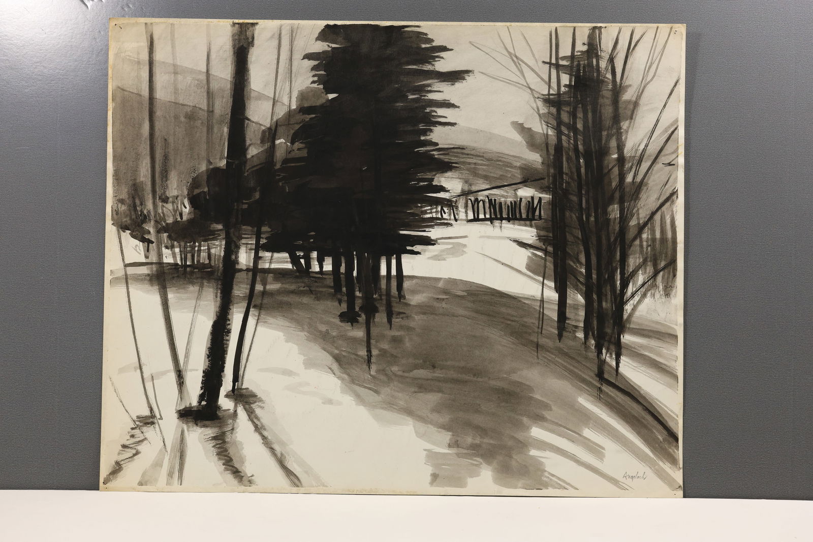 A moody and expressive ink wash drawing by Robert Angeloch, Signed (1 of 8)