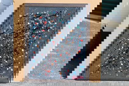 Thomas Pulgini Abstract Drip Painting Colorful Splatter Modern Pop Art Signed