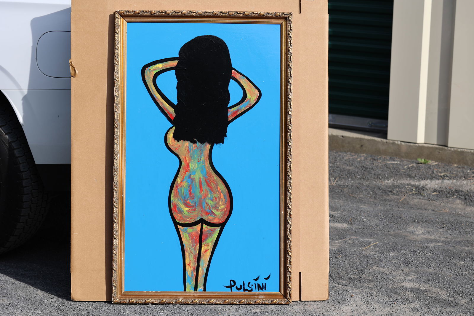 Thomas Pulgini, American, Pop-Art Colorful Nude Woman from Behind Signed: All descriptions were generated using AI technology and have not been reviewed or verified by a human. All items are sold as-is, where-is. It is the buyer’s responsibility to preview, examine, and a