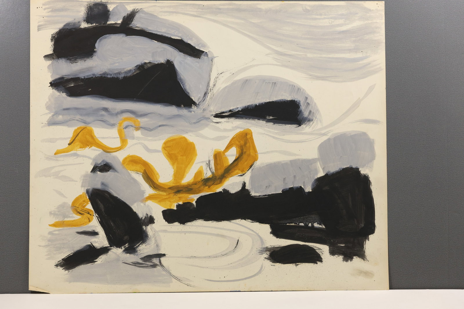 Robert Angeloch Signed "Kelp. Foam & Rocks IV" Painting on Paper: All descriptions were generated using AI technology and have not been reviewed or verified by a human. All items are sold as-is, where-is. It is the buyer’s responsibility to preview, examine, and a