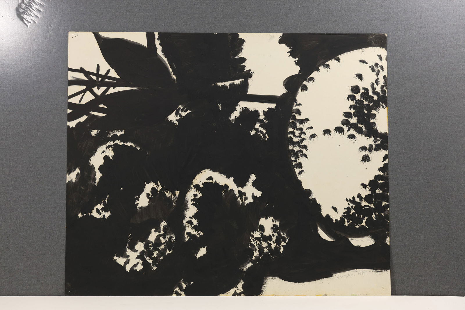 Robert Angeloch 1981 Abstract Black Ink Painting on Paper Signed (1 of 7)