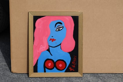 Thomas Pulgini, American, Pop-Art Blue Nude Woman with Pink Hair Signed