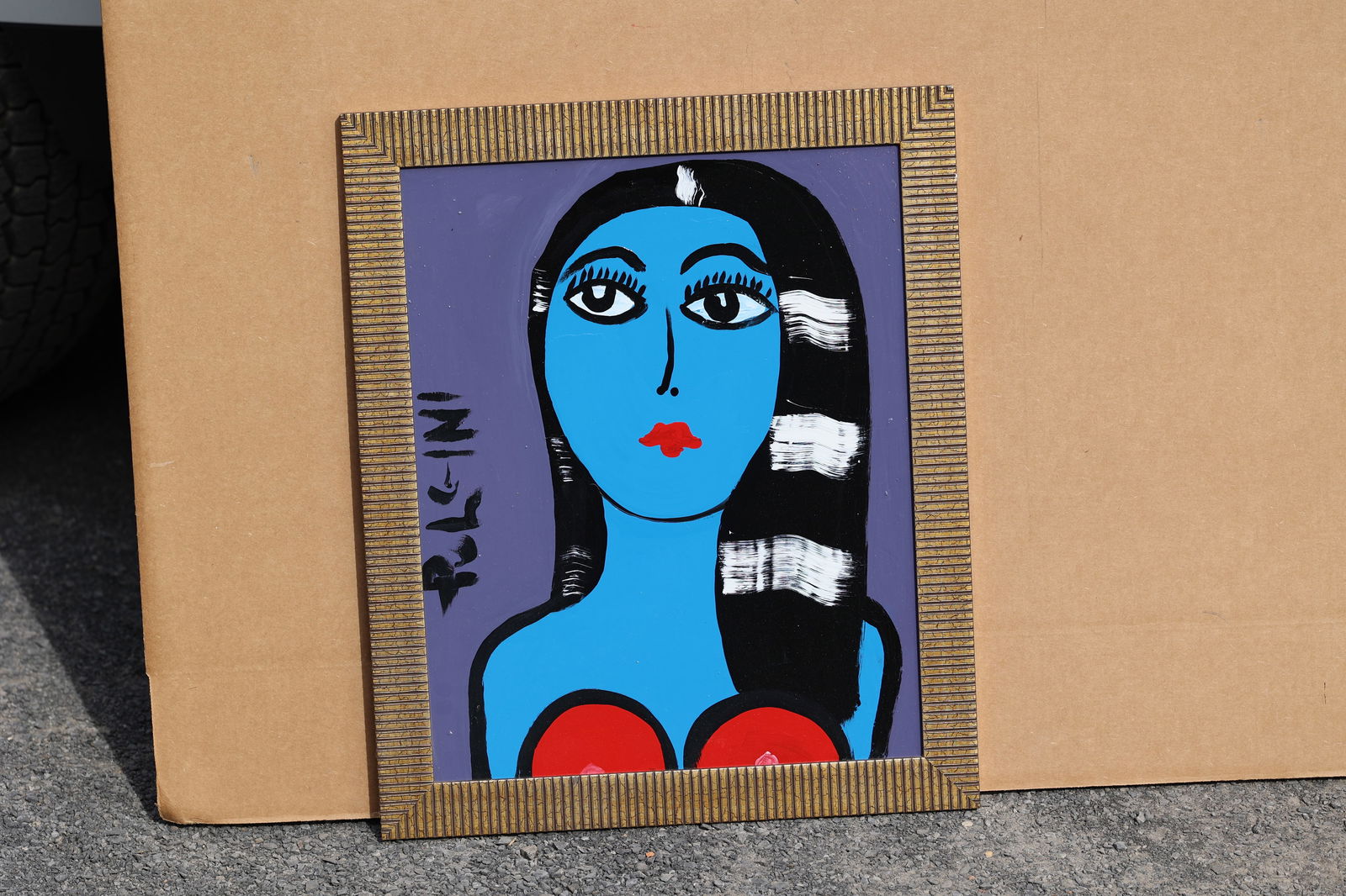 Thomas Pulgini American Pop Art Blue Woman Portrait Painting Modern Figurative Signed (1 of 8)