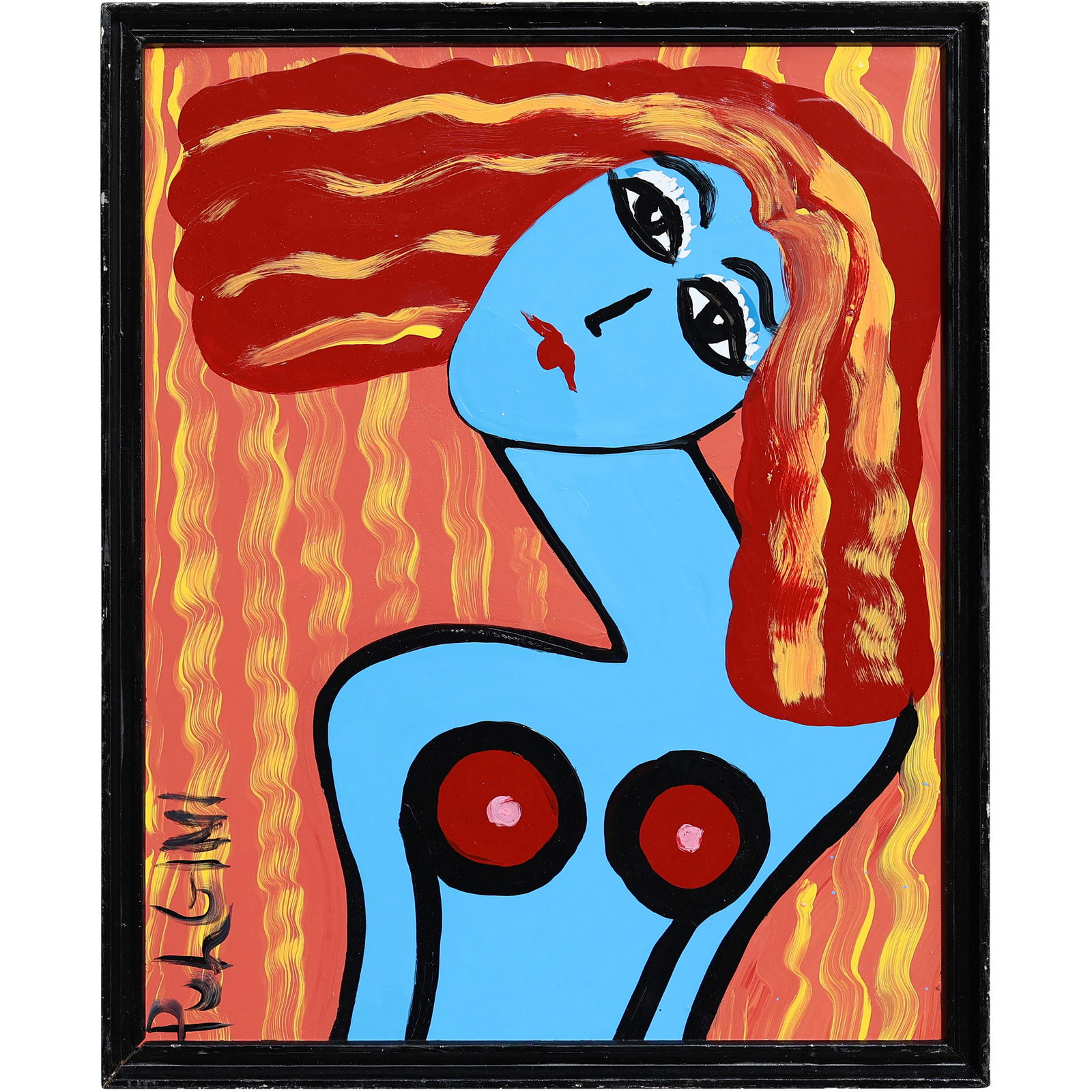 Thomas Pulgini American Pop Art Nude Blue Woman Painting Modern Abstract Signed: All descriptions were generated using AI technology and have not been reviewed or verified by a human. All items are sold as-is, where-is. It is the buyer’s responsibility to preview, examine, and a