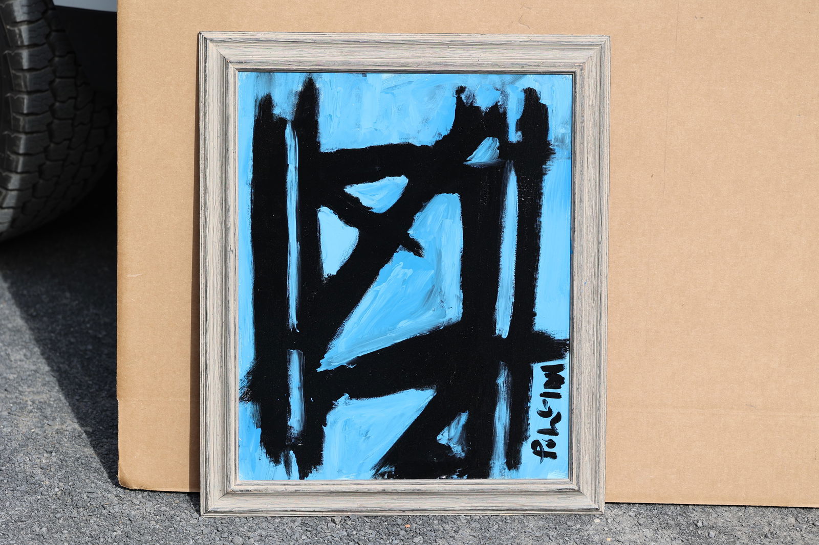 Thomas Pulgini American Pop Art Abstract Painting Blue Black Geometric Signed Modern: All descriptions were generated using AI technology and have not been reviewed or verified by a human. All items are sold as-is, where-is. It is the buyer’s responsibility to preview, examine, and a