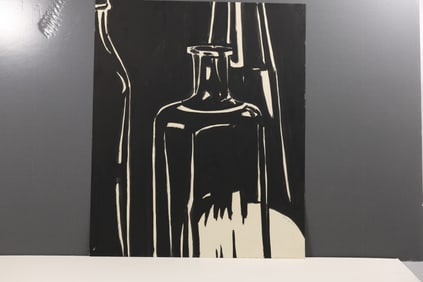 Robert Angeloch 1981 Bottles Still Life Black and White Painting on Paper Signed Modern Art