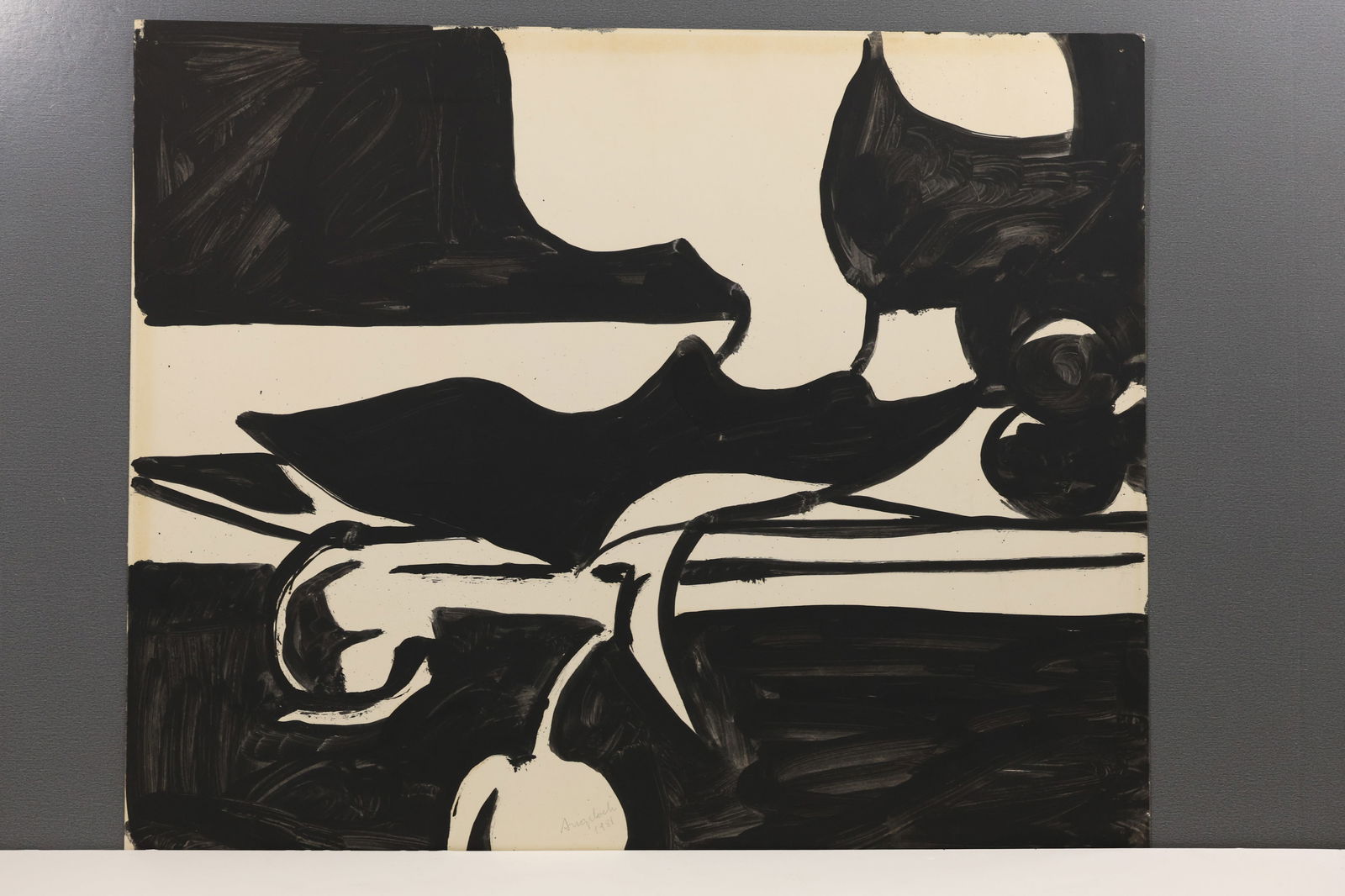 Robert Angeloch 1981 Signed Still Life #3 Black Painting on Paper (1 of 8)