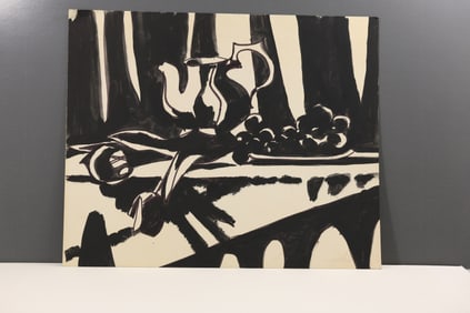 Robert Angeloch Signed 1981 "Still Life #5" Black Painting on Paper