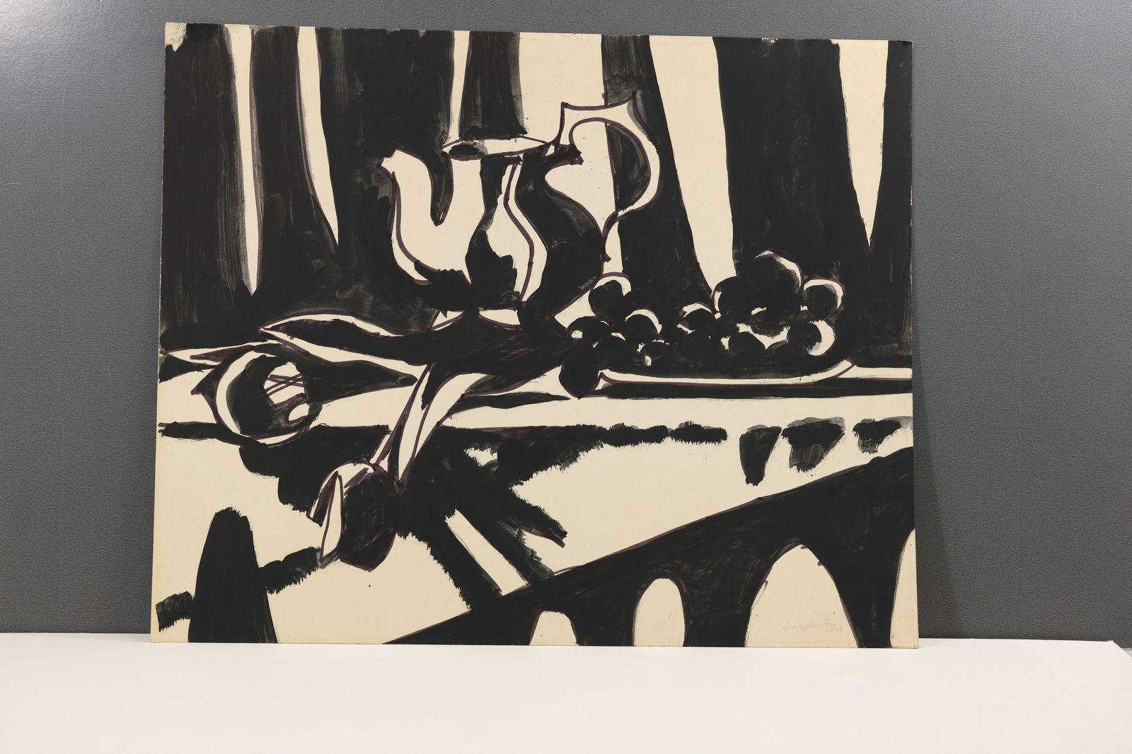 Robert Angeloch Signed 1981 "Still Life #5" Black Painting on Paper (1 of 11)