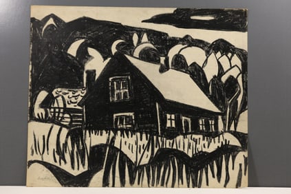 Robert Angeloch Signed 1951 "Chateauguay House Vermont" Charcoal Drawing on Paper