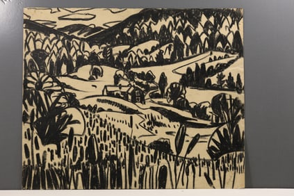 Robert Angeloch Signed 1951 "Chateauguay Valley Vermont" Charcoal Drawing on Paper