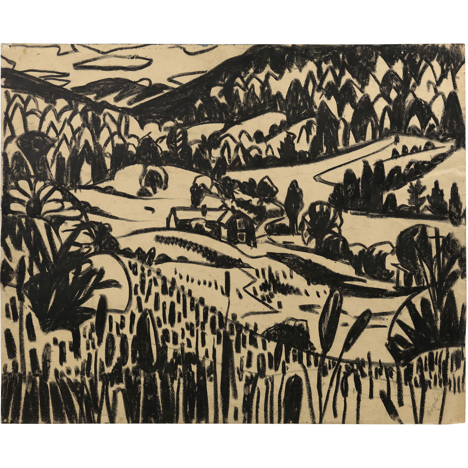 Robert Angeloch Signed 1951 "Chateauguay Valley Vermont" Charcoal Drawing on Paper (1 of 10)