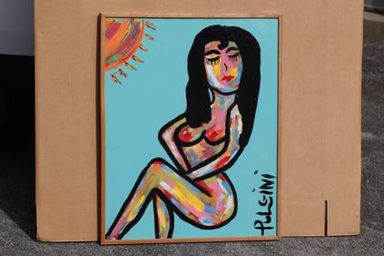 Thomas Pulgini American Pop Art Nude Woman Painting Colorful Modern Figurative Signed