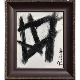 Thomas Pulgini American Pop Art Abstract Black White Painting Modern Geometric Signed