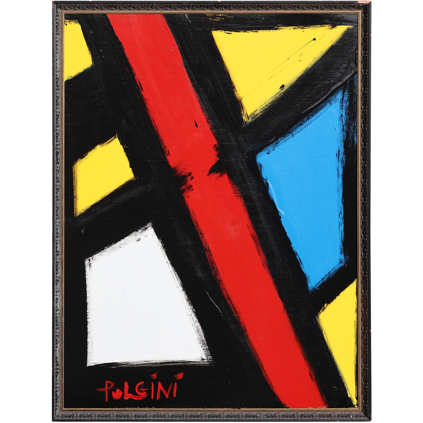 Thomas Pulgini American Pop Art Abstract Geometric Painting Red Yellow Blue Signed Modern (1 of 10)