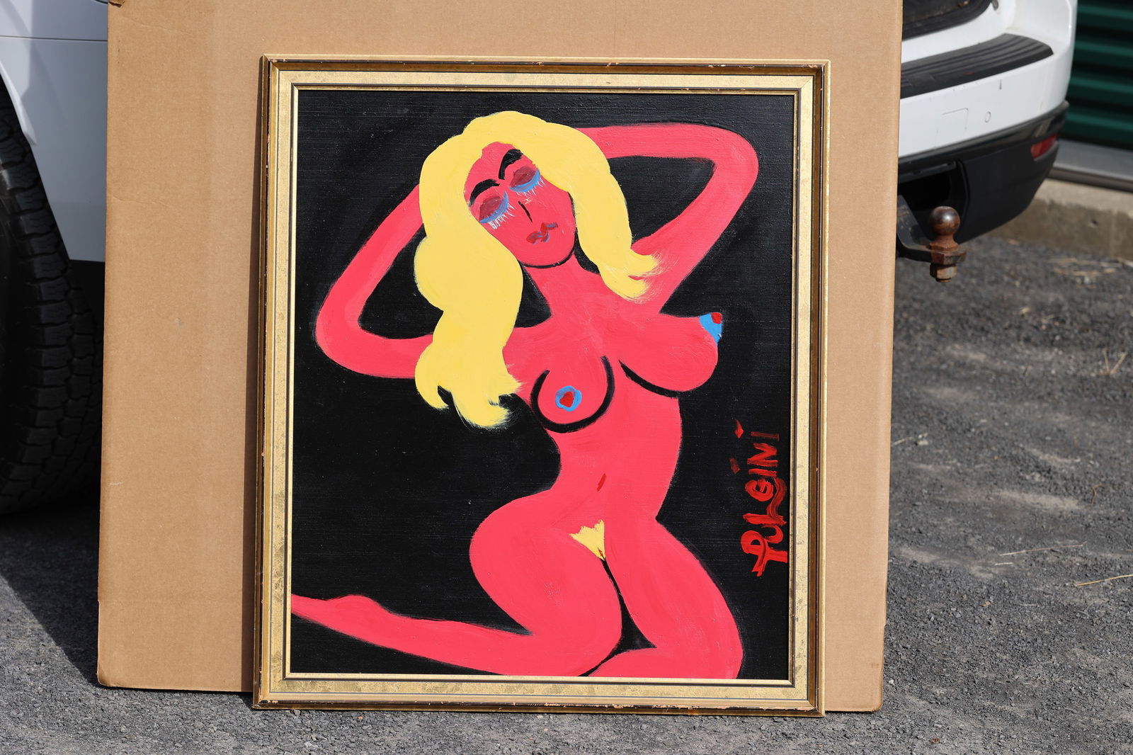 Thomas Pulgini American Pop Art Nude Blonde Woman Painting Red Figure Signed Modern: All descriptions were generated using AI technology and have not been reviewed or verified by a human. All items are sold as-is, where-is. It is the buyer’s responsibility to preview, examine, and a