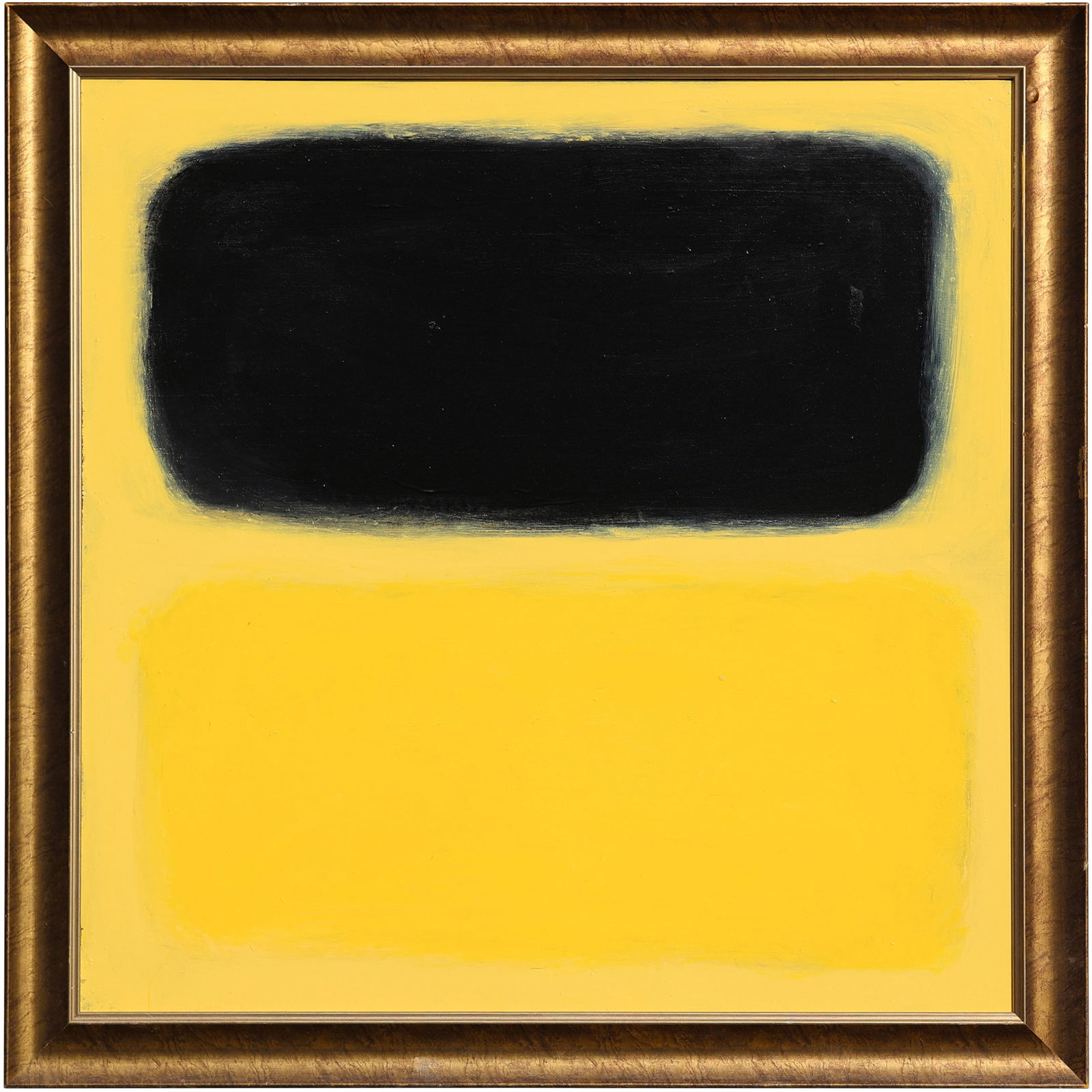 Thomas Pulgini American Pop Art Abstract Minimalist Painting Black Yellow Color Field Signed: All descriptions were generated using AI technology and have not been reviewed or verified by a human. All items are sold as-is, where-is. It is the buyer’s responsibility to preview, examine, and a