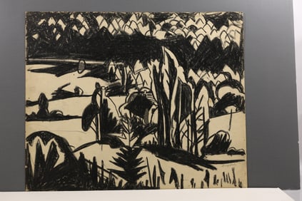 Robert Angeloch Signed 1951 "Chateauguay Vermont" Charcoal Drawing on Paper