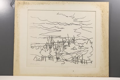Robert Angeloch Signed 1966 3/10 "Clouds and Trees" Woodblock Print