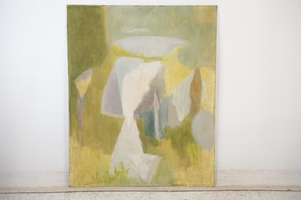 Robert Angeloch (1922–2011) Abstracted Landscape in Green and Ochre Oil on Board