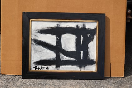 Thomas Pulgini American Pop Art Abstract Black White Painting Modern Geometric Signed