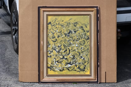 Thomas Pulgini American Pop Art Abstract Expressionist Painting Yellow Black White Signed