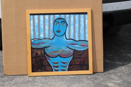 Thomas Pulgini American Pop Art Blue Male Painting Modern Abstract Expressionist Signed