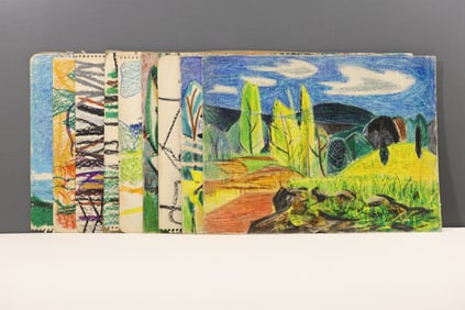 Lot of 9 Robert Angeloch Colorful Pastel Landscape Drawings on Paper, 1 Signed