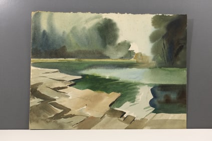 Robert Angeloch Unsigned Watercolor Landscape – Addressed to William Elliott in Artist’s Hand