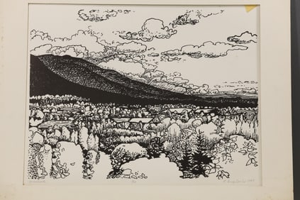 Robert Angeloch Signed 1987 “Overlook” Woodblock Print 1/10 Woodstock NY Landscape