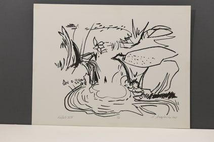 Robert Angeloch Signed 1965 “Rillet XIV” Woodblock Print 1/10 Abstract Waterfall Scene