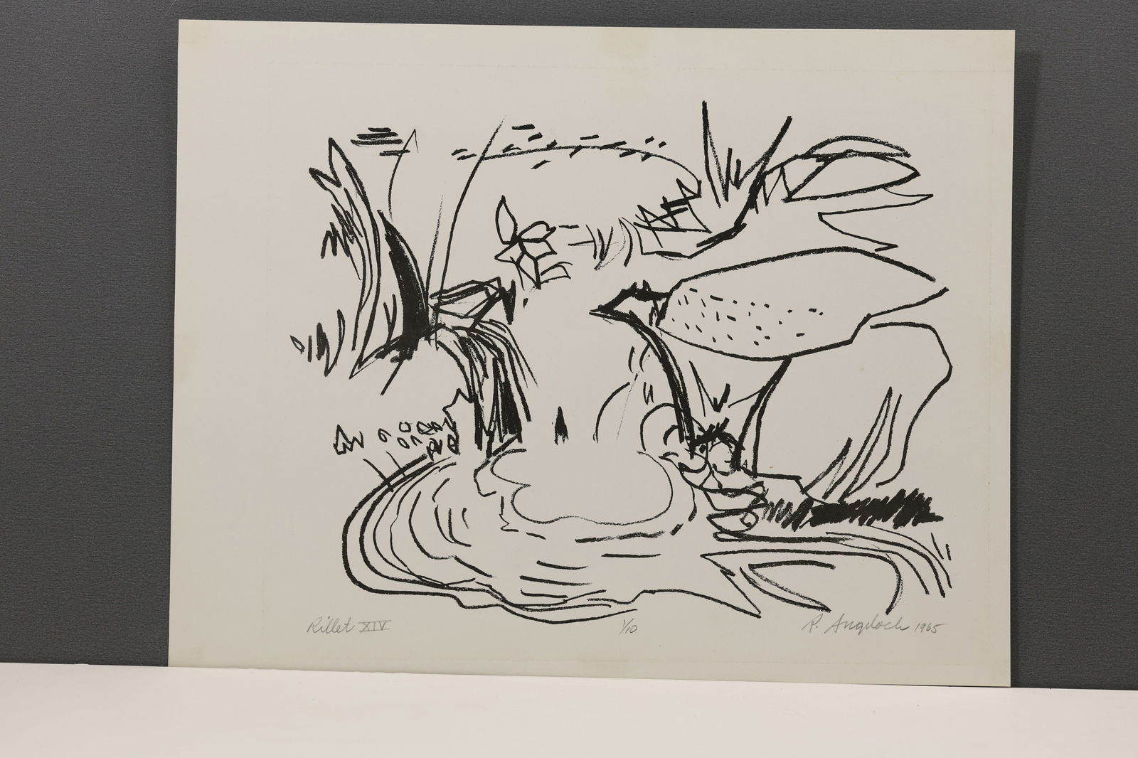 Robert Angeloch Signed 1965 “Rillet XIV” Woodblock Print 1/10 Abstract Waterfall Scene (1 of 8)
