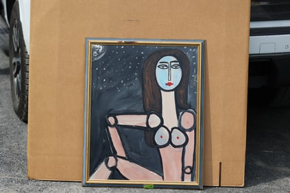 Thomas Pulgini American Pop Art Nude Woman Painting Abstract Robot Figure Signed Modern
