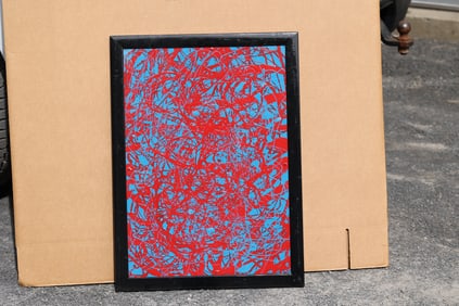 Thomas Pulgini American Pop Art Abstract Drip Painting Red Blue Modern Expressionist Signed