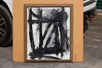 Thomas Pulgini American Pop Art Abstract Black White Painting Modern Expressionist Signed