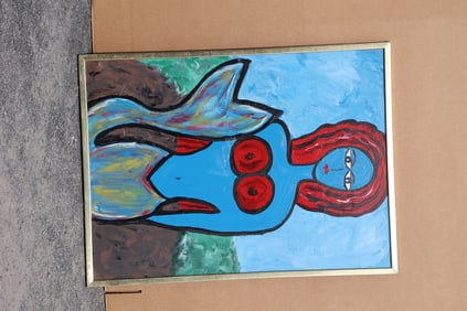 Thomas Pulgini American Pop Art Nude Blue Mermaid Painting Ocean Scene Signed Modern