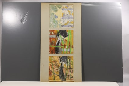 Robert Angeloch Unsigned Triptych Mixed Media Painting w/ Scientific Notes Atomic Math Engineering