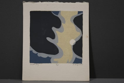 Robert Angeloch Signed 1/25 “Night Sky” Abstract Woodblock Print Modern Mid-Century Art