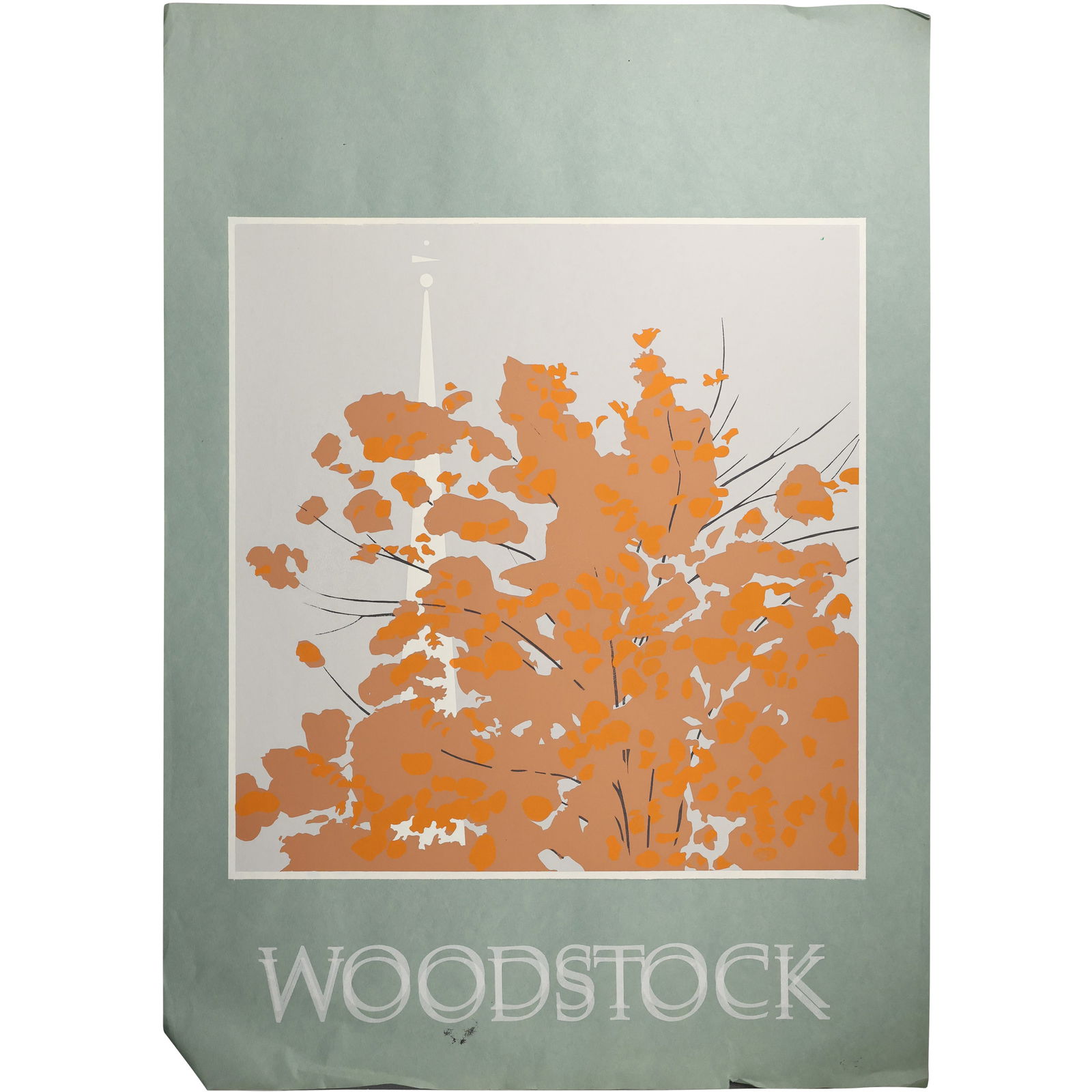 Rare Robert Angeloch Misprint “Woodstock” Green Variant Woodblock Poster Print: All descriptions were generated using AI technology and have not been reviewed or verified by a human. All items are sold as-is, where-is. It is the buyer’s responsibility to preview, examine, and a