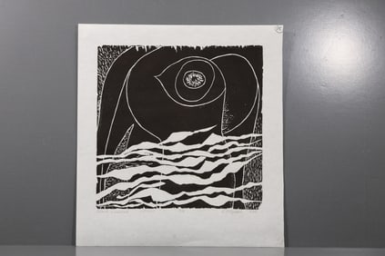 Robert Angeloch Signed 1993 “Black Seaweed” 3/9 WD9160 Woodblock Print Abstract Modernist