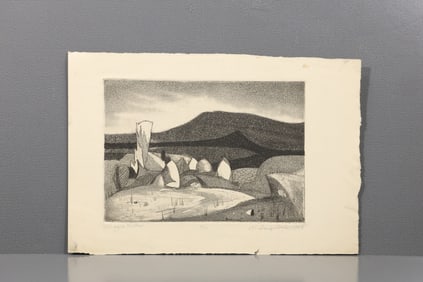 Robert Angeloch Signed 1949 “Ohayo Mountain” 4/10 Glenford NY Woodblock Print Catskills