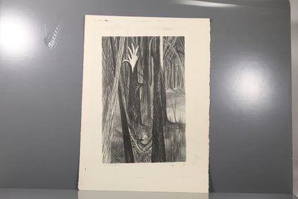 Robert Angeloch Signed “Trees with Hammock” Double-Sided Test Proof Woodblock Print