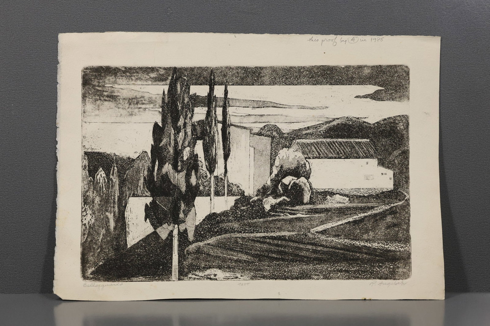 Robert Angeloch (1922–2011) Bellosguardo Test Proof Lithograph: All descriptions were generated using AI technology and have not been reviewed or verified by a human. All items are sold as-is, where-is. It is the buyer’s responsibility to preview, examine, and a