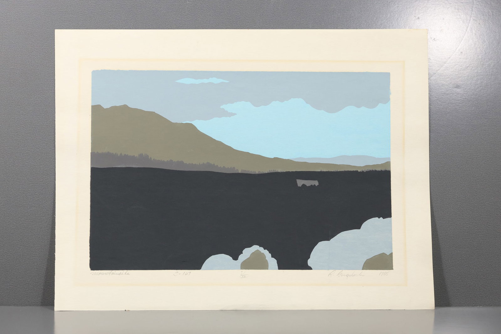 Robert Angeloch (1922–2011) Mountainside Woodblock Print (1985): All descriptions were generated using AI technology and have not been reviewed or verified by a human. All items are sold as-is, where-is. It is the buyer’s responsibility to preview, examine, and a