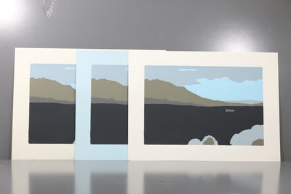 Robert Angeloch (1922–2011) Mountainside Woodblock Print Progression